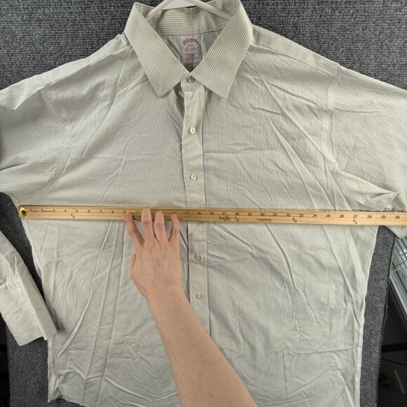 Brooks Brothers Non Iron Striped Yellow Blue 18 34 Traditional Fit FRENCH CUFFS - Picture 6 of 16